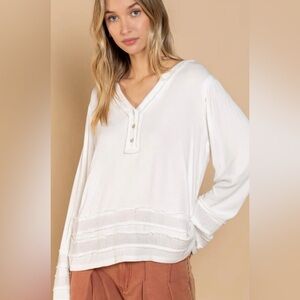 POL White V-Neck Henley Tunic Top